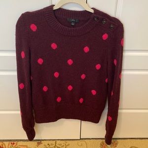 J.Crew size small sweater with button details burgundy with hot pink dots